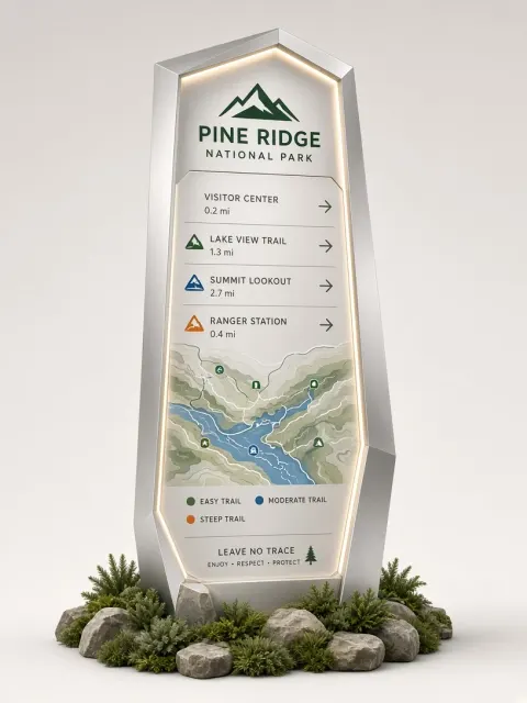 Modern Wayfinding Pylon Signage for Scenic Park