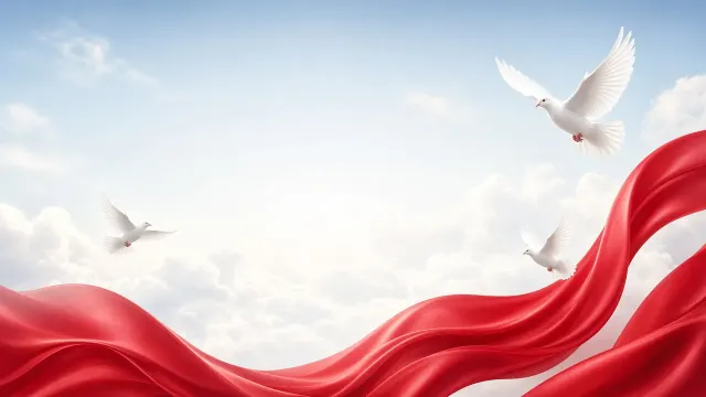 Minimalist Red Ribbon and Doves Presentation Slide