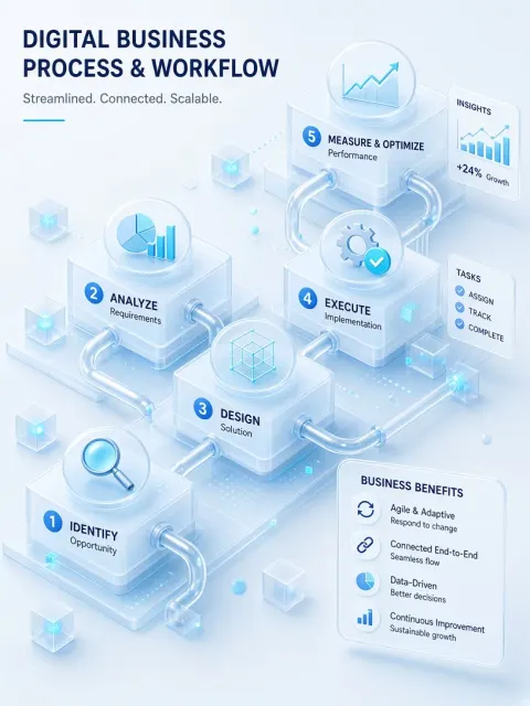 Tech Style image example: Tech Light Blue Business Process 3D Illustration