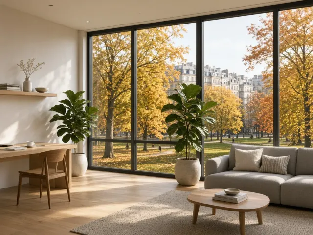 Nordic Living Room Park View Autumn Illustration