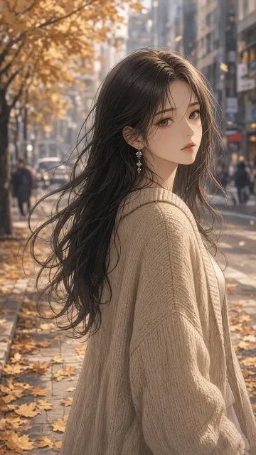 Textiles & Fabric image example: Autumn Street Anime Portrait of a Brunette