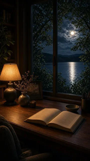 Cozy Night Study Room Scenic Portrait
