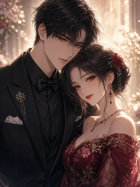Elegance image example: Romantic Couple Anime Character Art