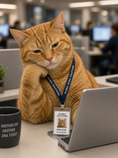 Tired Office Ginger Cat Portrait