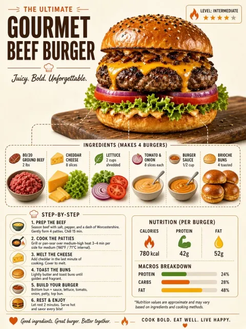 Food Photography image example: Classic Beef Burger Recipe Poster