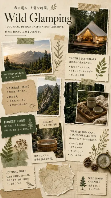 Healing Vibe image example: Journal Style Glamping Collage Moodboard