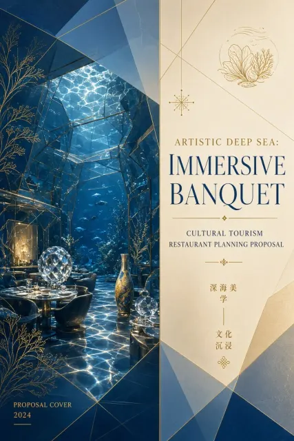 Asymmetric Composition image example: Artistic Deep-Sea Immersive Restaurant Proposal Cover