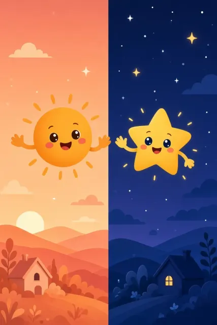 Minimalist Twilight Sun and Star Farewell Illustration