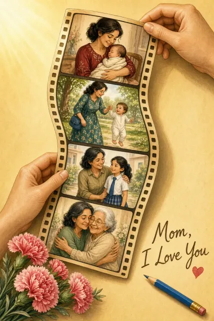 Nostalgia image example: Mother Day Filmstrip Memory Cartoon Illustration