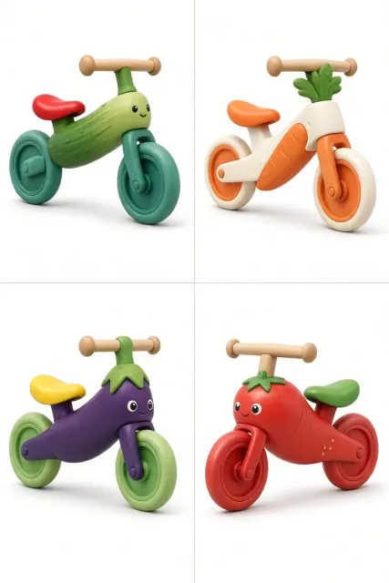 Industrial Design image example: 3D Vegetable Toddler Balance Bikes Grid