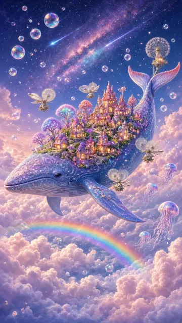 Surreal Floating Cloud Whale Fantasy Illustration