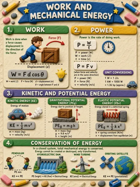 people image example: Claymation Physics Work and Mechanical Energy Infographic Poster