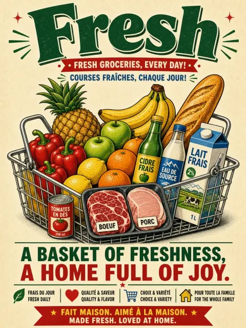 Culinary Food image example: Vintage Pop Art Fresh Grocery Basket Poster
