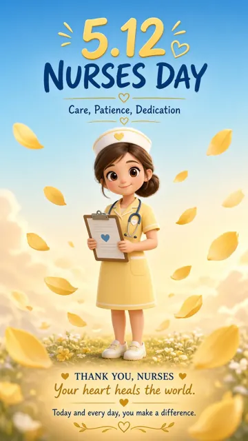 Illustration image example: Blue and Yellow 3D Cartoon Nurses Day Poster