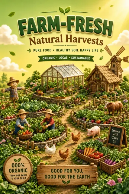 3D Miniature Organic Farm Brand Poster