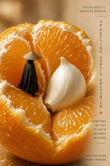 Surreal Art image example: Surreal Peeled Orange and Garlic Clove Miniature Poster
