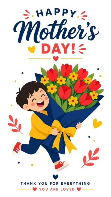 Flat Vector Mother's Day Running with Flowers Illustration
