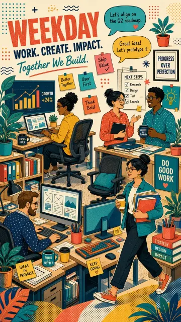 Workplace image example: Screen Print Flat Office Workday Illustration