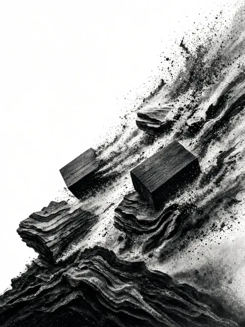 Minimalist Black and White Wind-Stretched Blocks
