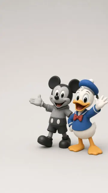 Minimalist 3D Cartoon Mouse and Duck Wallpaper