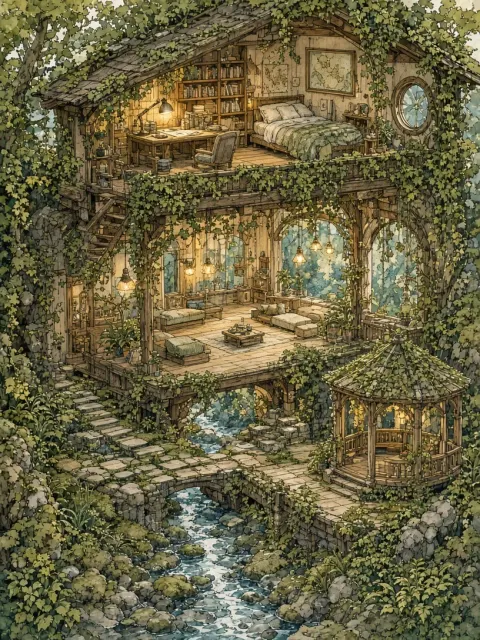 Diorama image example: Moebius Style Multi-Level Forest Diorama