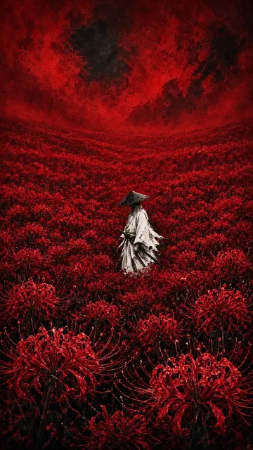 White-Robed Ronin in Crimson Red Spider Lily Field