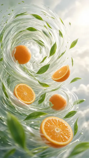 Backlight image example: 3D Swirling Wind Oranges and Tea Leaves Scene