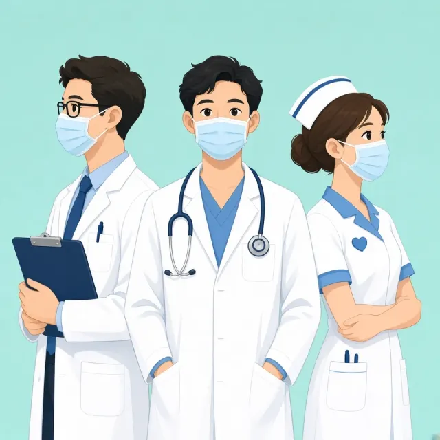 Medical image example: Cartoon Medical Team Portrait Illustration
