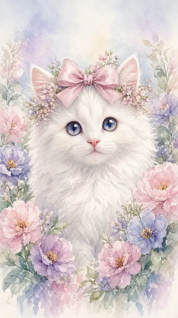 Watercolor Royal Kitten with Floral Crown