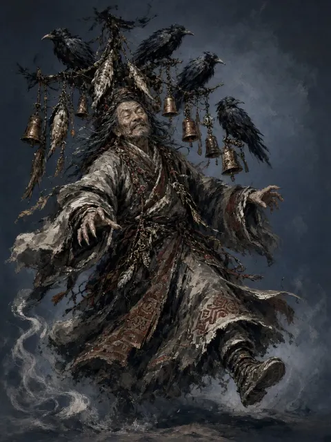 Caricature image example: Expressive Warring States Shaman Illustration