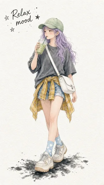 Anime Girl image example: Watercolor Summer City Girl Fashion Illustration