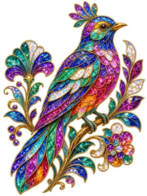Stained Glass Mosaic Bird Art