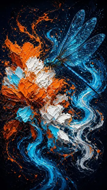Impasto Palette Knife Dragonfly Particle Art