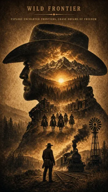 Double Exposure Western Cowboy Silhouette Poster