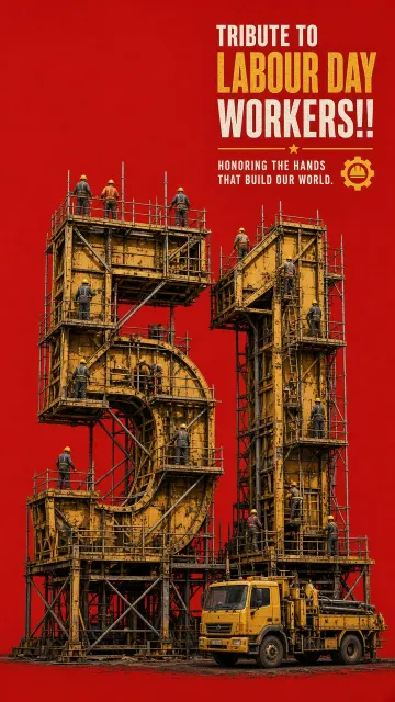Symmetrical Red Scaffolding Labor Day Poster