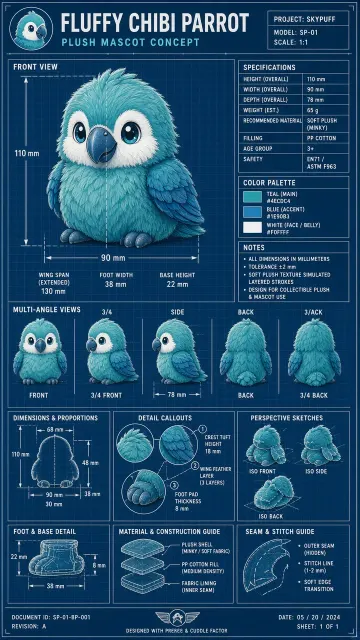 Blueprint image example: Blueprint Technical Sketch Chibi Teal Parrot