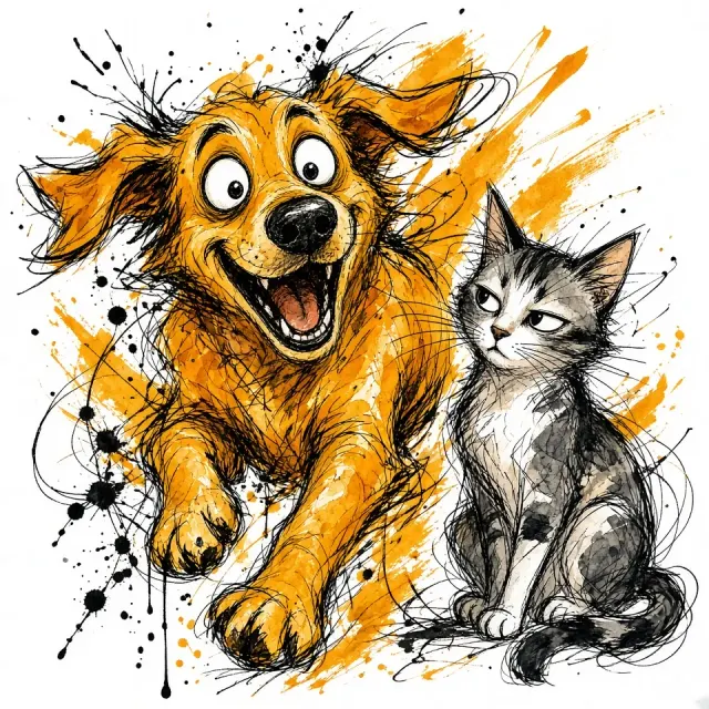 Expressive image example: Expressive Ink Sketch Dog and Cat