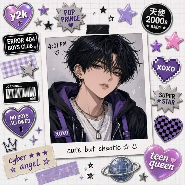 Sticker Art image example: Y2K Aesthetic Sticker Collage Anime Boy Art