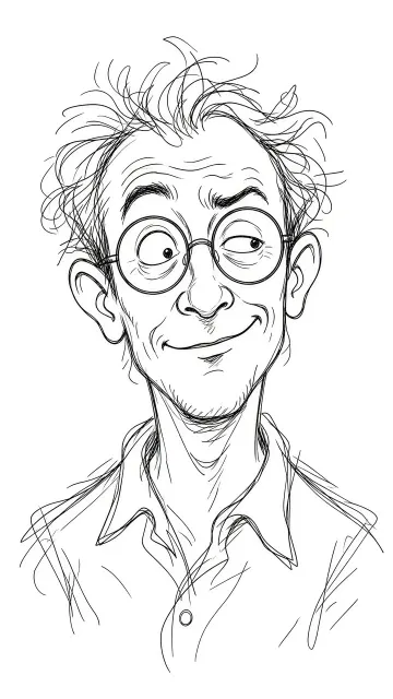 Caricature image example: Minimalist Line Art Sketch of Comical Bespectacled Man