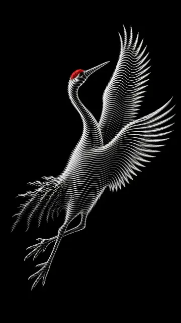 Optical Illusion image example: Op Art Monochrome Dancing Red-Crowned Crane