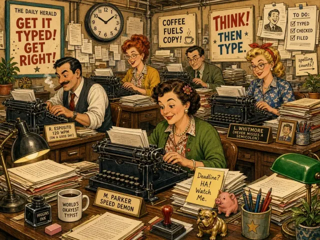 Retro Comic Busy Office Typewriter Illustration
