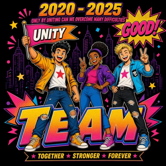 Retro Pop Art image example: Retro Pop Art Teamwork Cartoon Poster