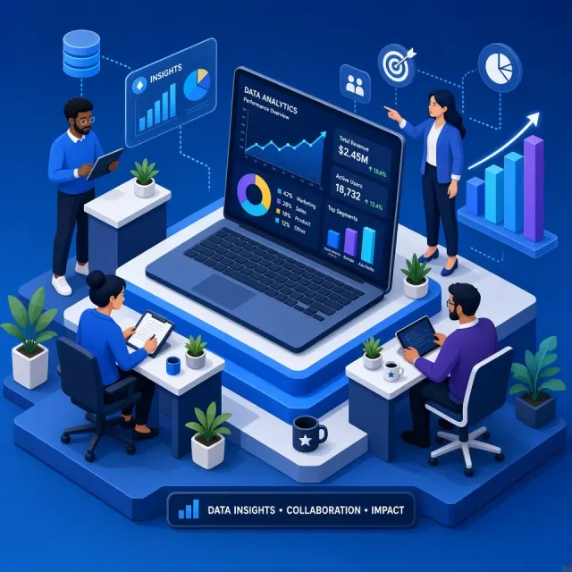 Data Analytics image example: 2.5D Isometric Data Analytics Team Illustration