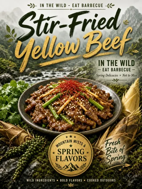 Metallic Accent image example: Rustic Spring Stir-Fried Beef Food Poster