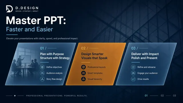 Presentation Template image example: Deep Blue Gradient PPT Efficiency Infographic