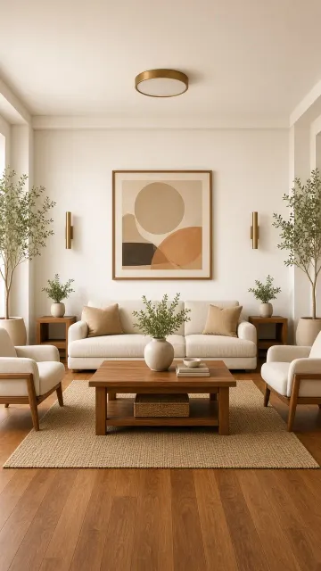 Botanicals image example: Modern Minimalist Amber Solid Wood Living Room Design
