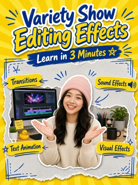 Portrait image example: Hand-Drawn Variety Show Video Editing Tutorial Poster