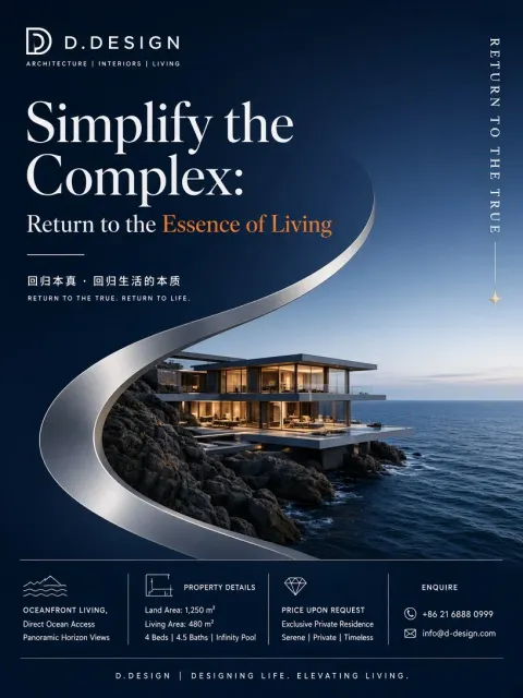 Minimalist Oceanfront Villa Architecture Poster