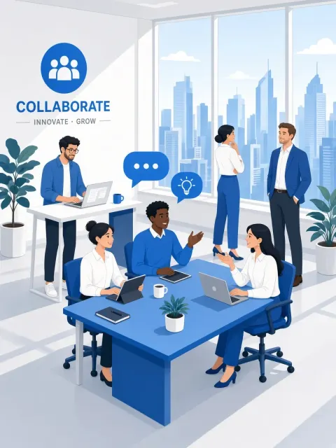 Business Scene image example: Modern Minimalist Collaborative Office Illustration