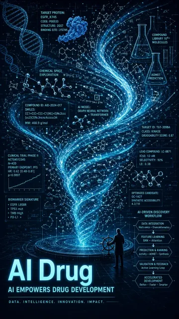 Biotech image example: Maximalist AI Drug Discovery Art Poster